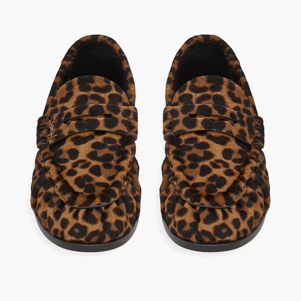 YSL Leopard Print Pony Hair Loafers